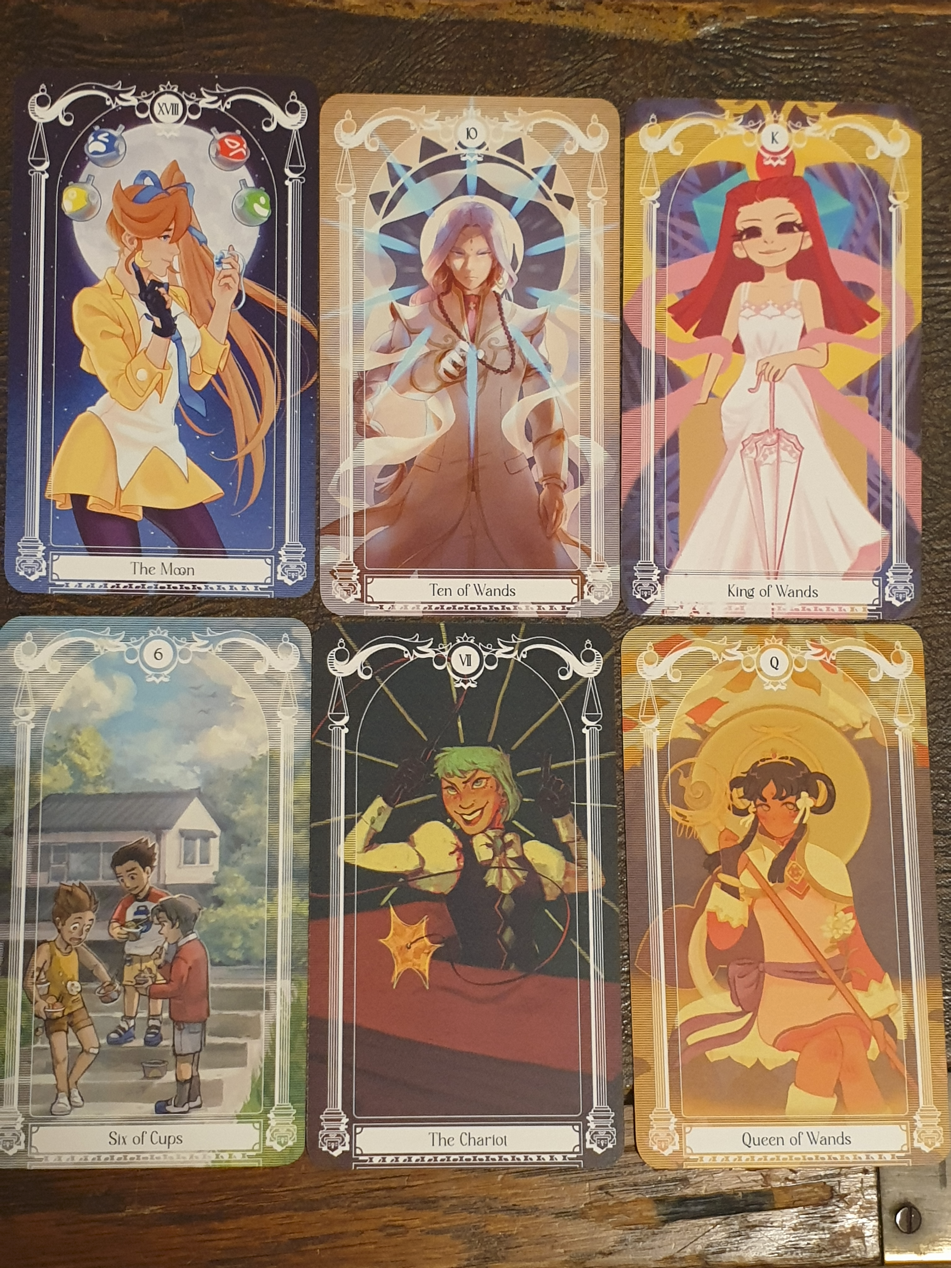 six cards, laid out as a spread.